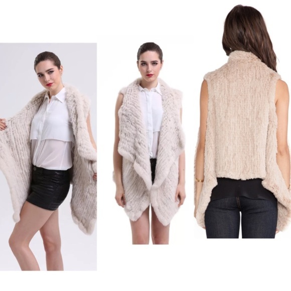 angora fur vest in beige - Picture 1 of 4